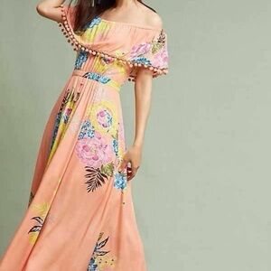 Farm Rio Pom Pom Off-The-Should maxi dress